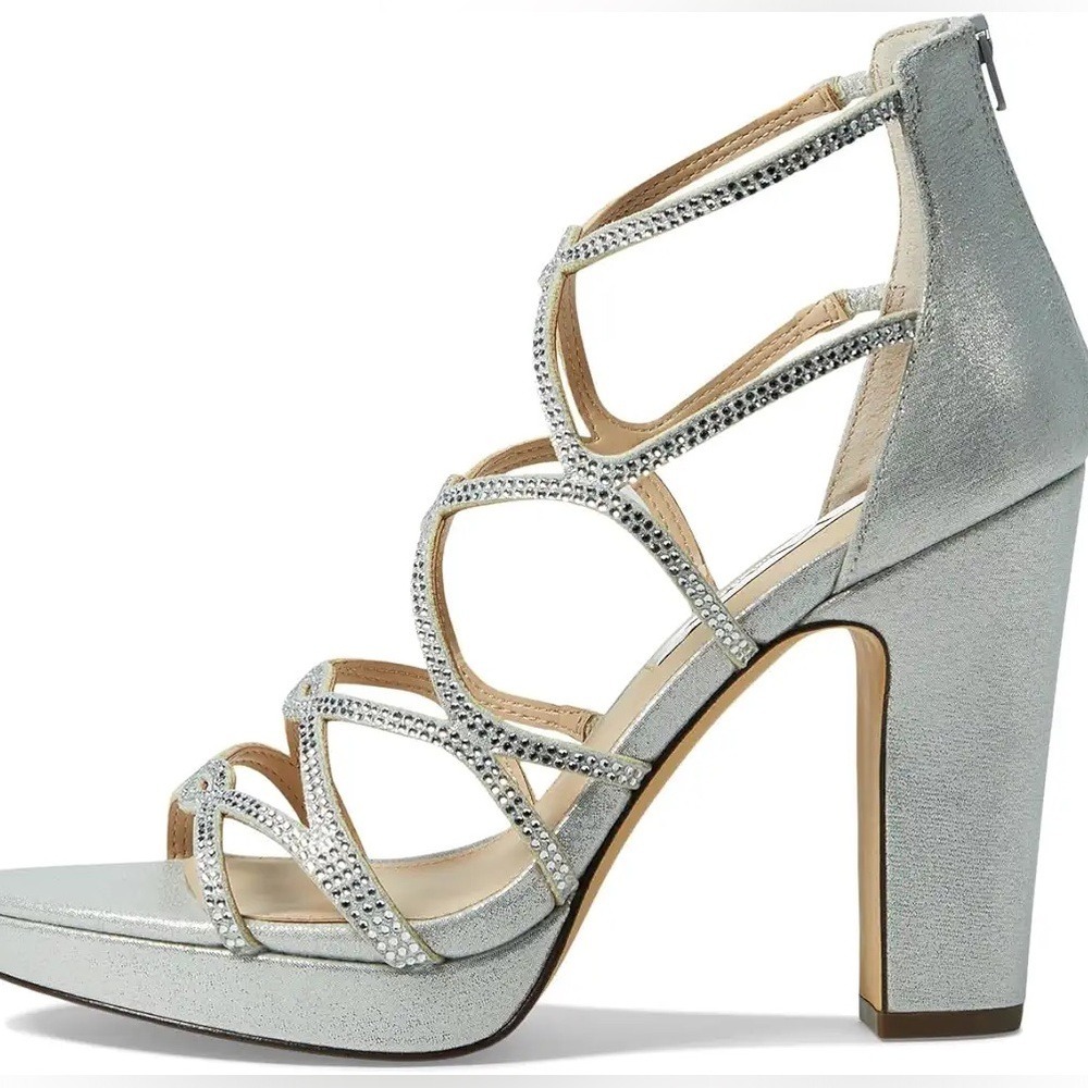 Nina Sassie‎ Crystals Bridal Cocktail Party High Heels Women's 8 True Silver - Picture 3 of 13